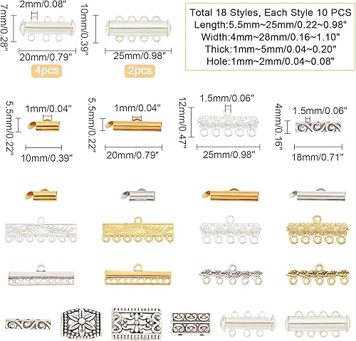 Miniatura 7 de PH PandaHall 18 estilos de cierre de capas, 166 piezas de cierres deslizantes de múltiples hebras, tubos de cierre de extremo, eslabones de conector