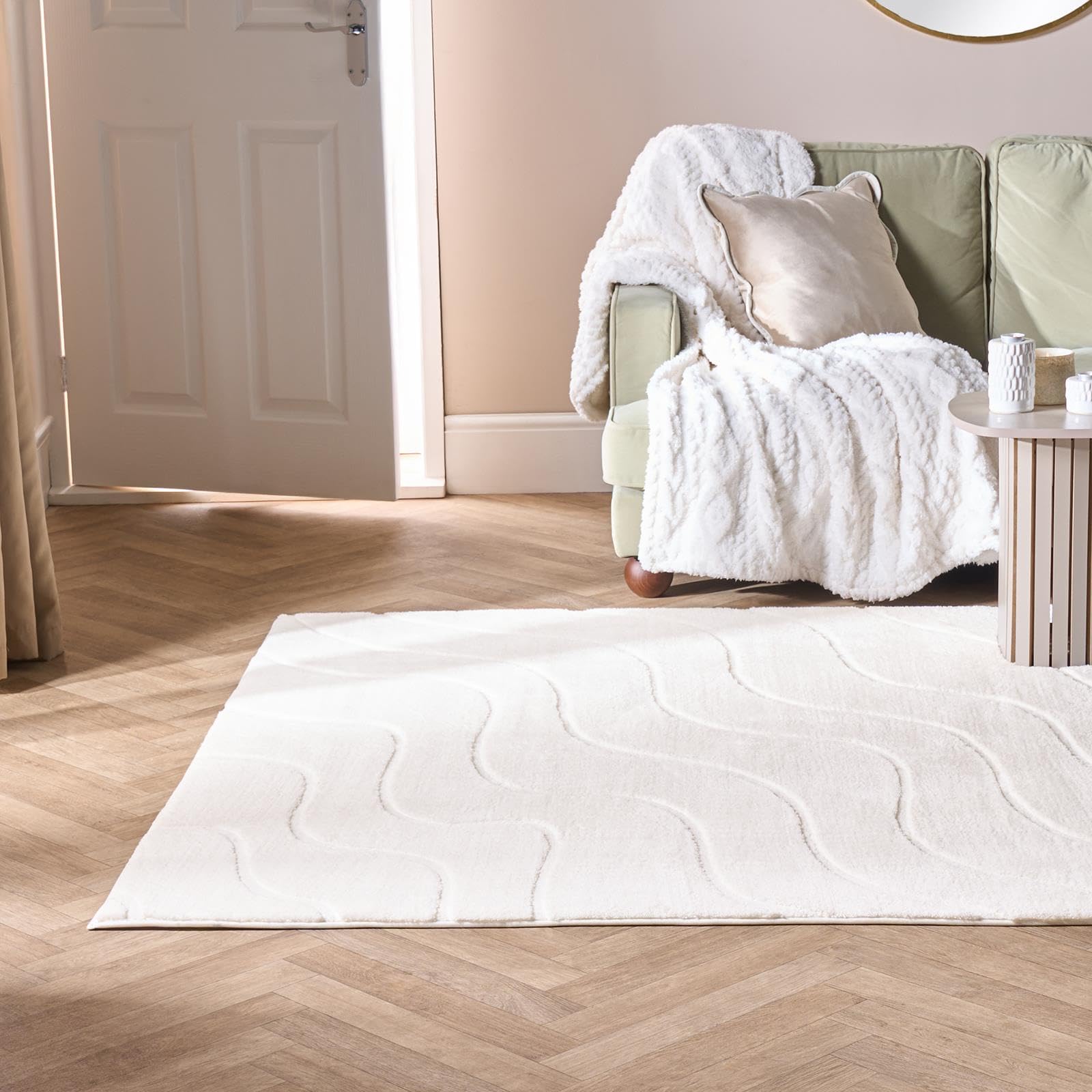 OHS Contour Tufted Rugs Living Room 120 x 170, Soft Fluffy Rugs for Bedroom Home Decorations Modern Non Slip Bedroom Rug Medium Non Shedding Hallway Runner Low Pile Carpet, Ivory — image 1