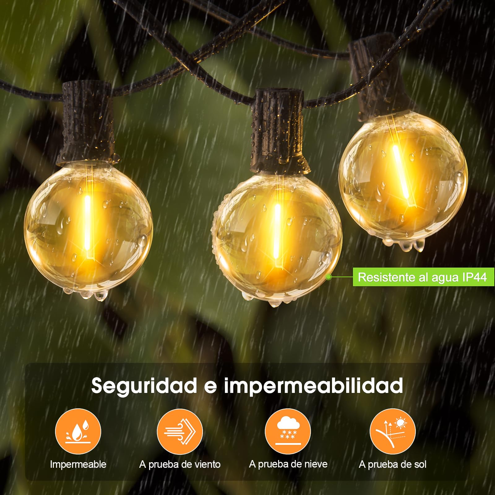 Guirnaldas Luces LED Exterior Jardín 30M/98FT - LED Cadena de luz G40 Bombillas IP44 Impermeable Dimmable Guirnalda iluminacion para Garten Patio Terraza Fiesta