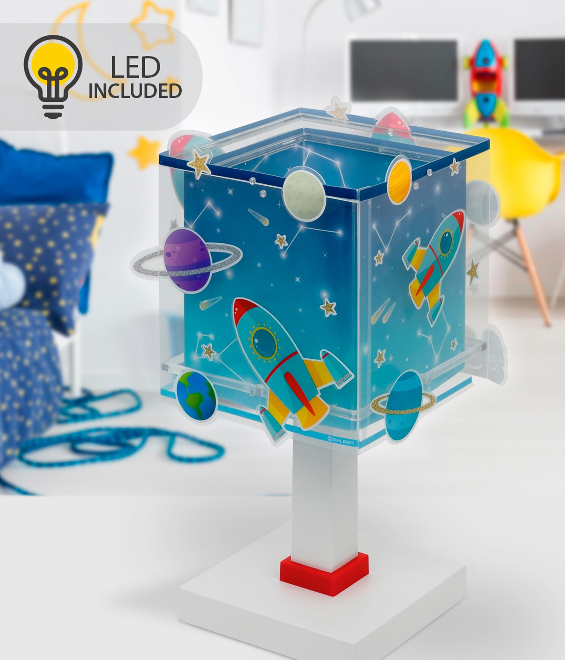 Dalber Lámpara Infantil de Mesilla Rocket Cohete 63351N G4 | Lámpara infantil de mesa o mesita; G4 4W LED - Bombilla incluida; Luz Quitamiedos