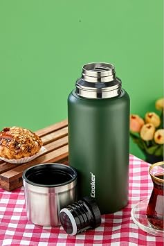 Cooker 750 ml Paslanmaz Çelik Çift Kat Termos, 24 Saat Sıcak, 48 Saat Soğuk, Yeşil