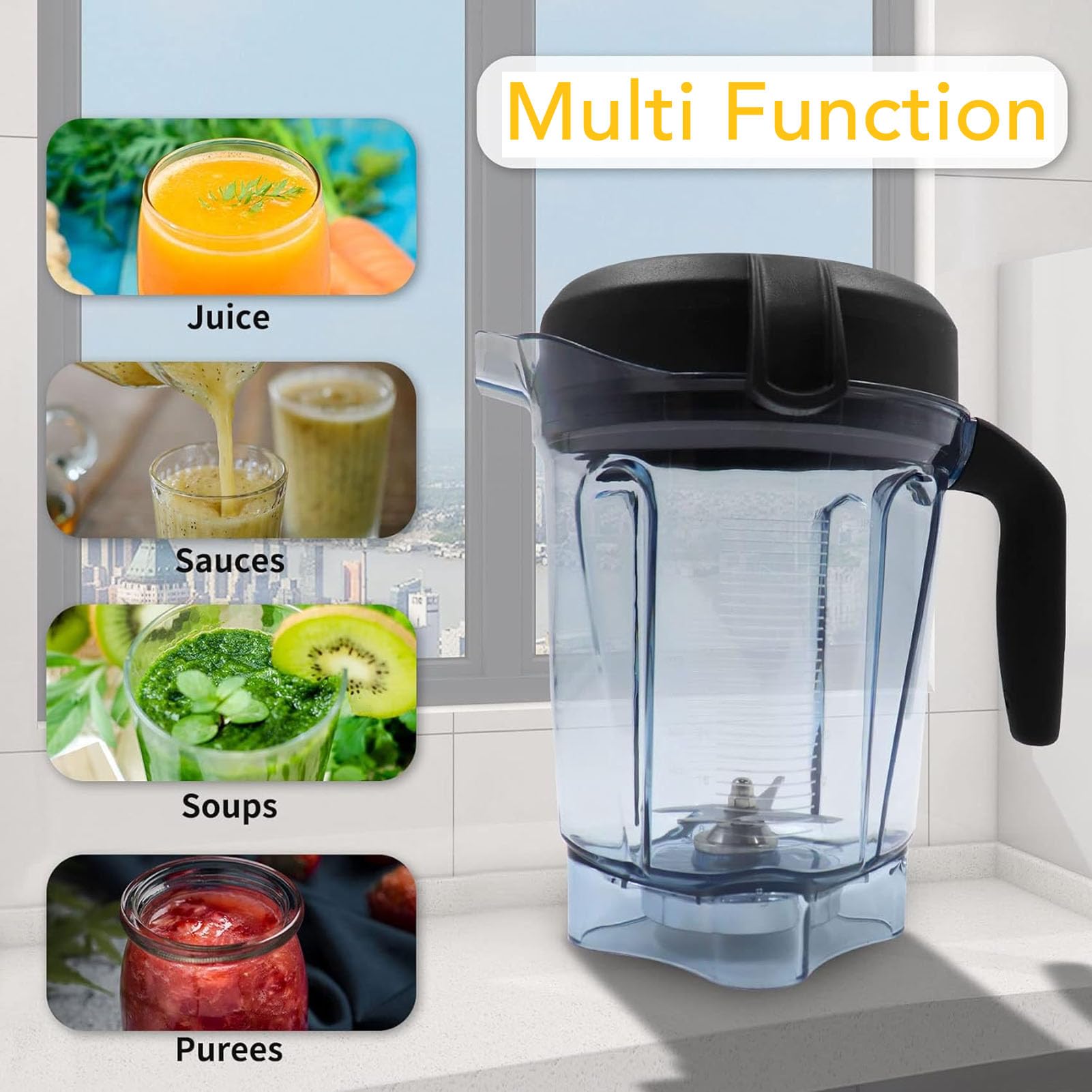 Récipient de Remplacement de Mélangeur, Tasse de Mélangeur Transparente Anti-fuite avec Lame et Couvercle en Acier Inoxydable pour Pièces de Mélangeur Vitamixx