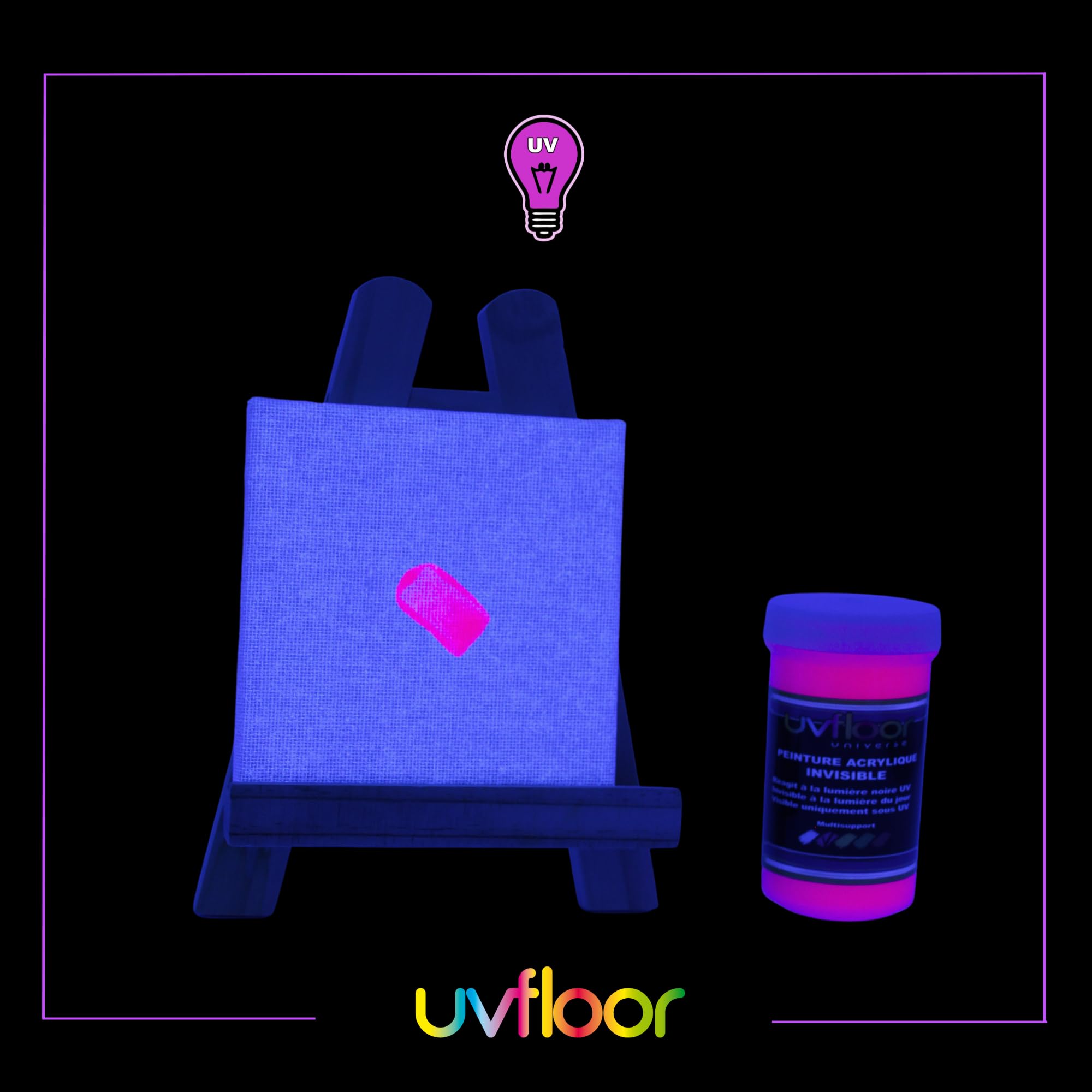 UV FLOOR - Peinture UV Invisible Rouge Fluo - Spéciale Lumière Noire Et Ultra Violet 365nm - Fluide Et Ultra Pigmentée - 100ml