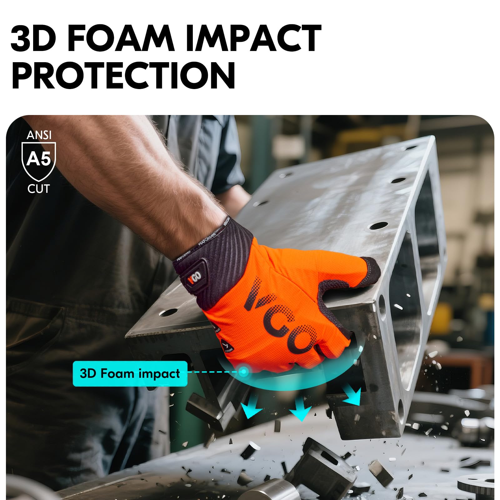 Vgo... Guantes de Trabajo Anticortes EN388 Nivel A5, Guantes Hombre Resistentes al Corte 360° para Cortar Policiales Vigilante Silvicultura, 1 Par