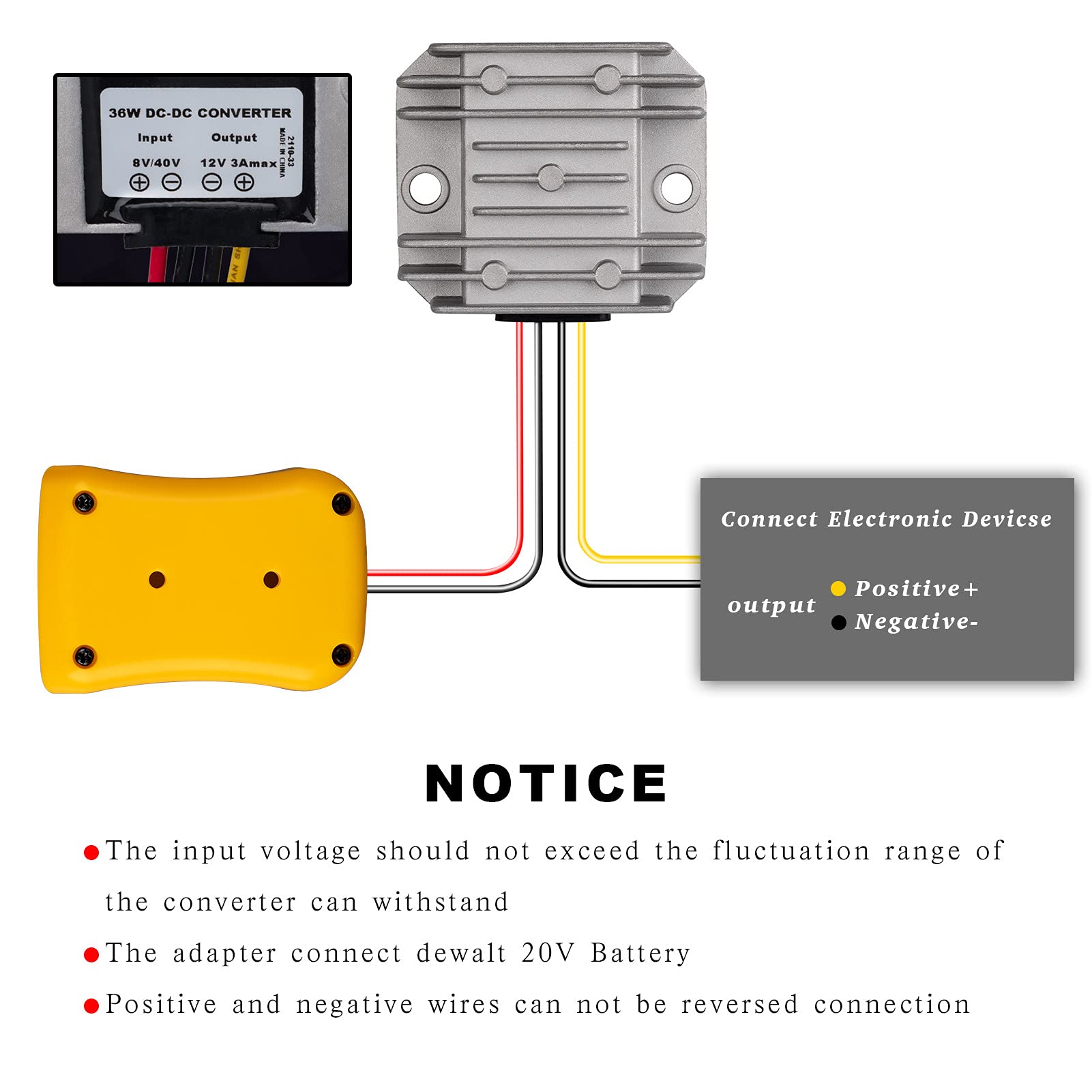 Power Wheels Adapter & Step Down DC Voltage Converter for DeWalt 20V to