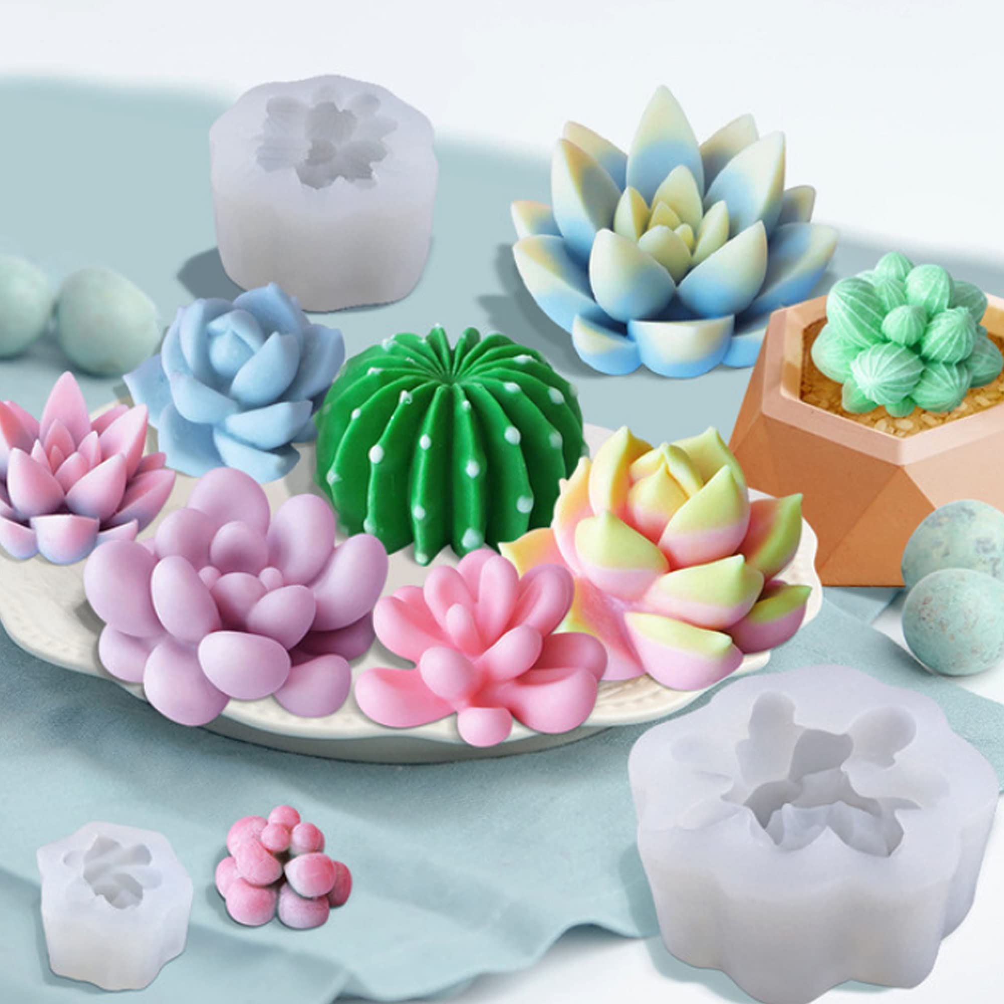 FUNSHOWCASE 10Pcs Cactus Succulent Plant Siliconen Mallen Voor Epoxyhars Gieten Beton Polymeer Klei, Zeep, Kaars, Sieraden Maken, Sugarcraft Cake Decoratie