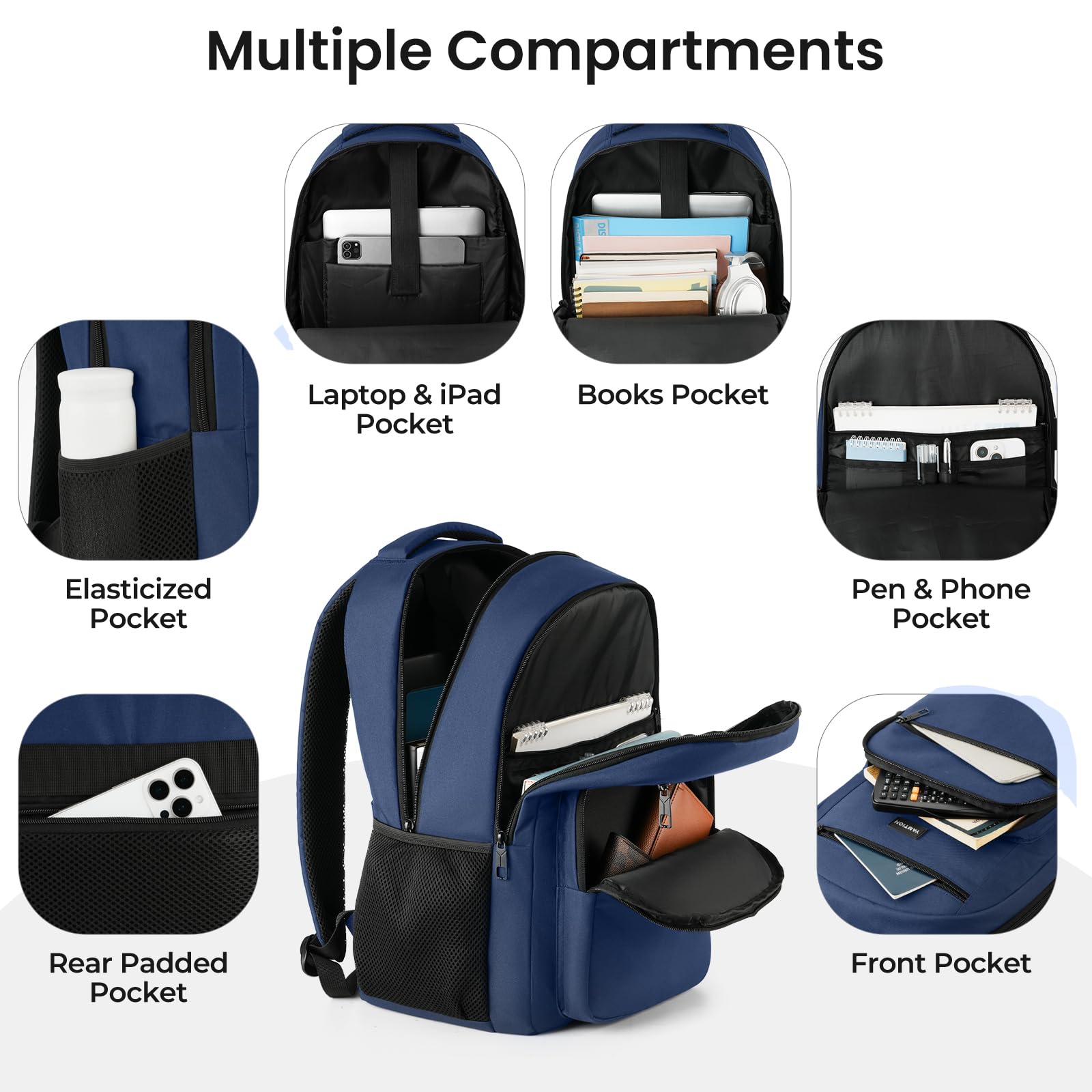 YAMTION Mochila para hombre, mochila escolar adolescente, azul, 17.3 Zoll