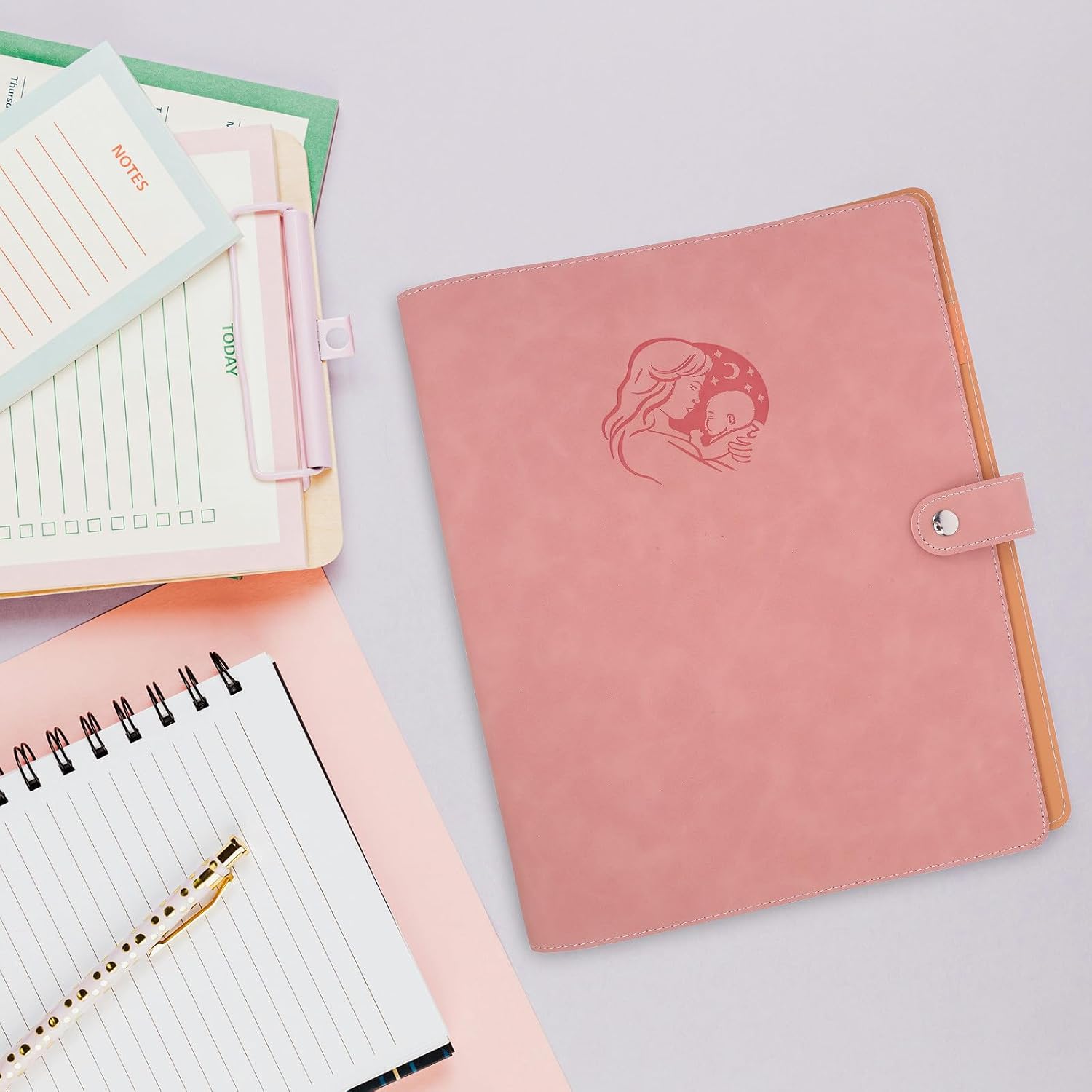 78 Sheets Pregnancy Check Document Holder A4 Pink Pu Record Book | 78-sheet Capacity, Maternity Appointment Filing, Paper and Pu Build, Portable for First-time Moms and Family Tracking