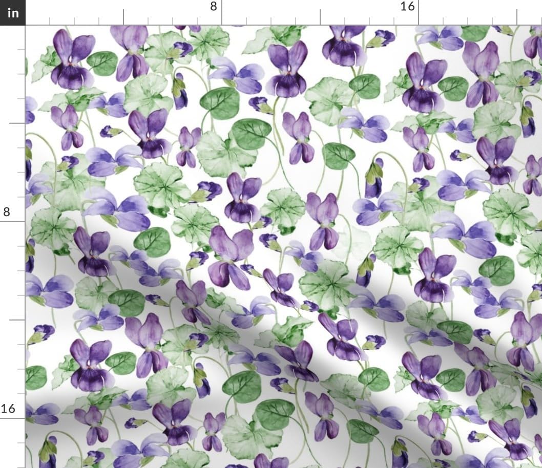Spoonflower Fabric - Violet Floral Watercolor Spring Flowers Botanical Garden Green Purple Printed on Petal Cotton Fabric by The Yard - Sewing Quilting Apparel Crafts Decor