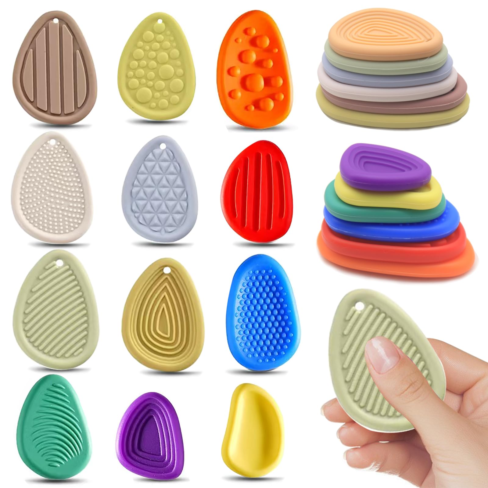 12Pack-Sensory Fidget Toys, Textures Worry Stones for Kids with Autism, Quiet Small Fidgets for Classroom Prizes Anxiety Relief Toys for Kids Calming