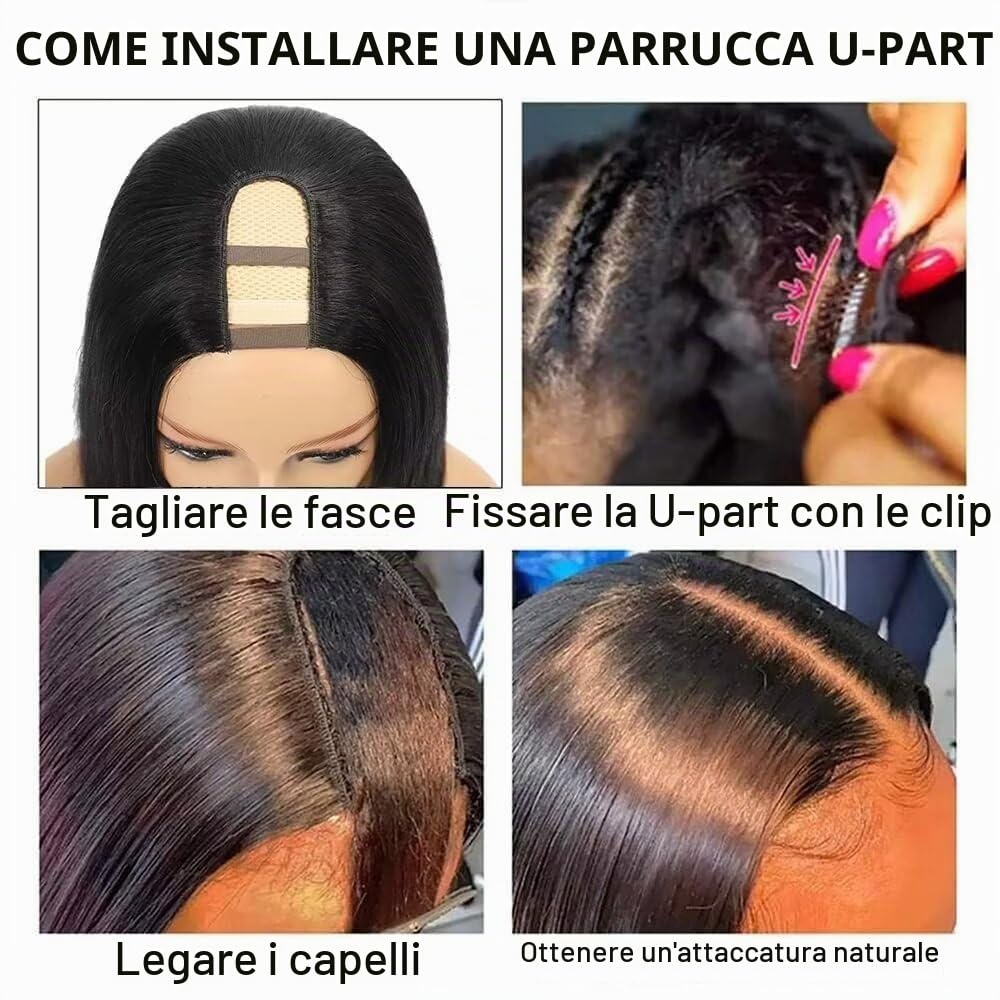 Nera Parrucca Bob 12" Parrucche Per Le Donne U Part Bob Wig Human Hair For Women Gift For Her (Nero, 30cm)