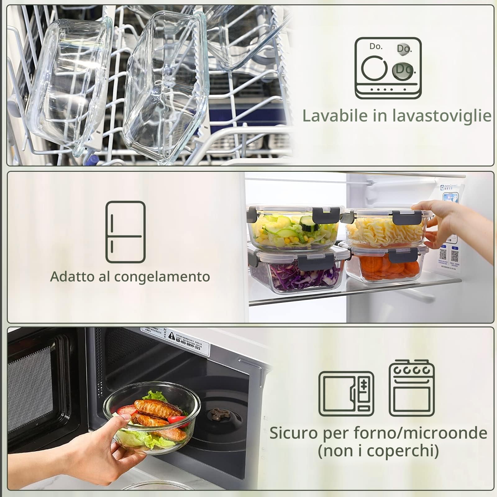 MCIRCO Glass Food Storage Containers 24 Pieces [12 Containers + 12 Lids] - Glass Containers - Clear Lids - for Home Kitchen or Restaurant - 5