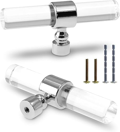 Cionyce Paquete de 12 pomos acrílicos para gabinete pomos plateados para cajones tiradores transparentes de un solo agujero para gabinete cajones y