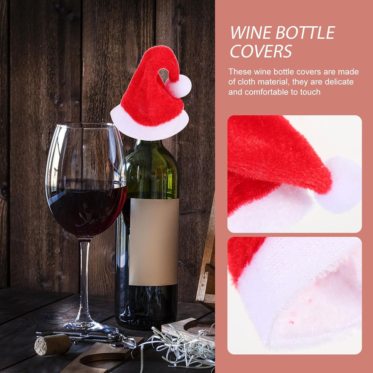 20pcs Christmas Wine Bottle Covers Red Velour Cloth Xmas Decorative