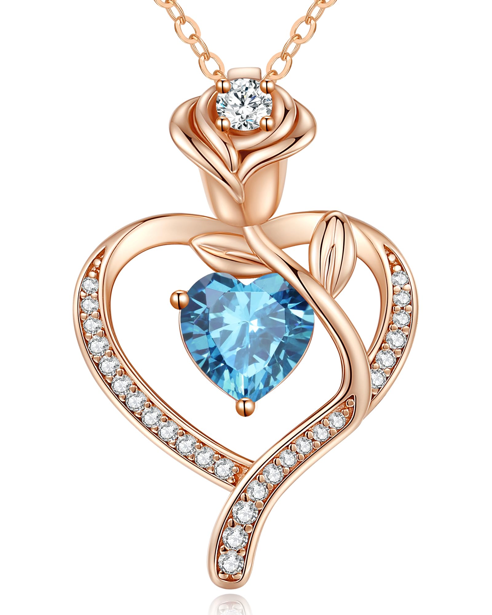 CDE Jewellry Birthstone Collana Donne, 925 Sterling Silver Rose Gold Jewellry Rose Heart Collana Pendente Anniversario Compleanno Regalo di Natale per donne Moglie Mamma Fidanzata Lady Suo