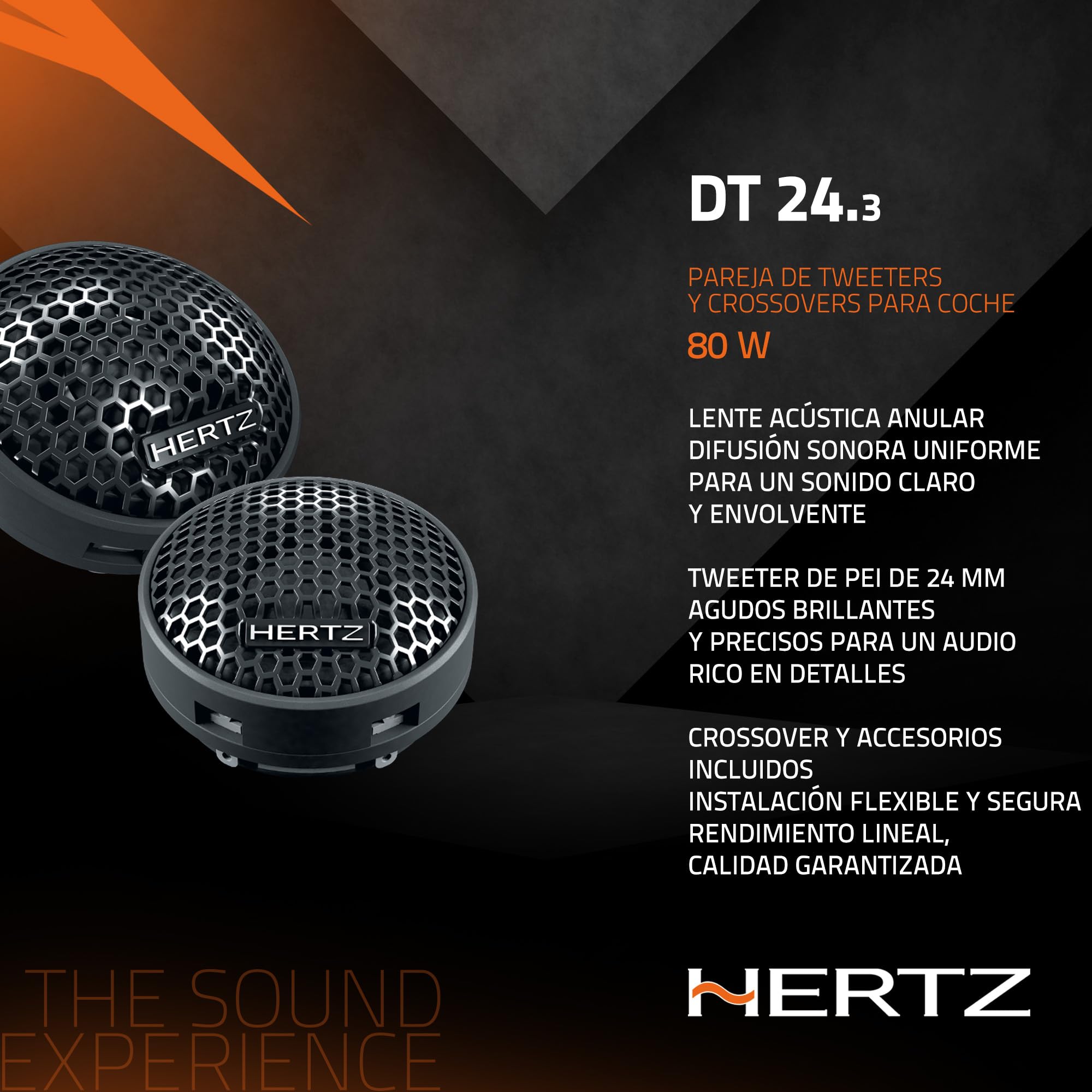 Hertz Dieci DT 24.3 Tweeter De 24 Mm con Red Cruzada Incluida para Sistemas De Audio para Coche, 80 W, Respuesta De Frecuencia 3,5-23 kHz, 94 dB, Negro
