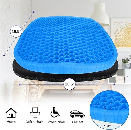 Miniatura 2 de Cojín de asiento de gel, cojín de asiento para silla de oficina con funda antideslizante, diseño ergonómico y transpirable de panal de abeja, alivio