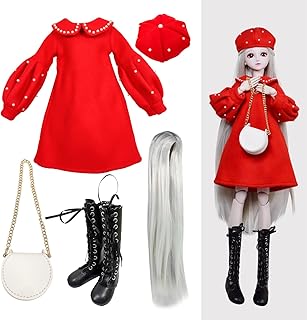 Proudoll 1/3 BJD Doll Clothes 60cm 24in SD Ball Jointed Dolls Accessories Set Beret Wig Red Dress Crossbody Bag Boots