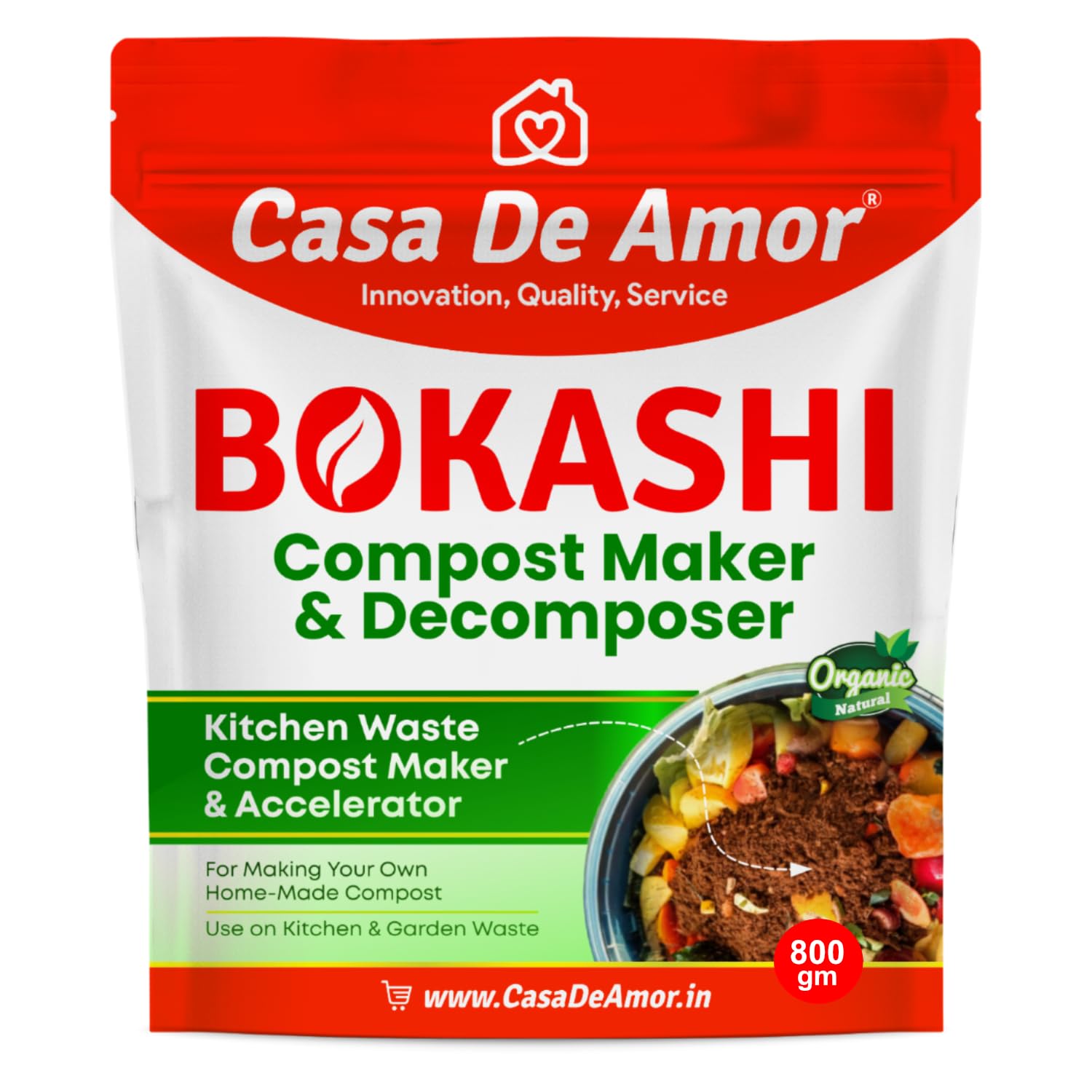 Casa De Amor Bokashi Compost Maker & Decomposer Powder – Ferment & Decompose Kitchen Waste into Organic Plant Food | Odour Control | Fast Composting (800 gm)