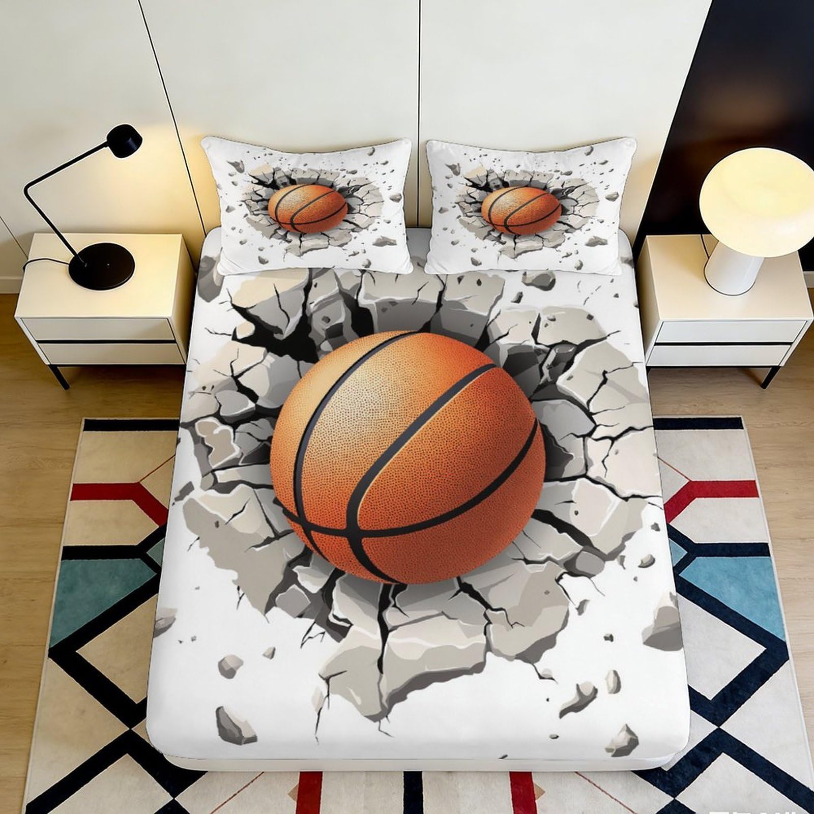 Pnayamiorkfel Style-5 3D Printed Basketball Explosion Fitted Sheet Microfiber Soft Breathable Sports Bed Cover For Bedroom Dorm Decor 90X200x25cm