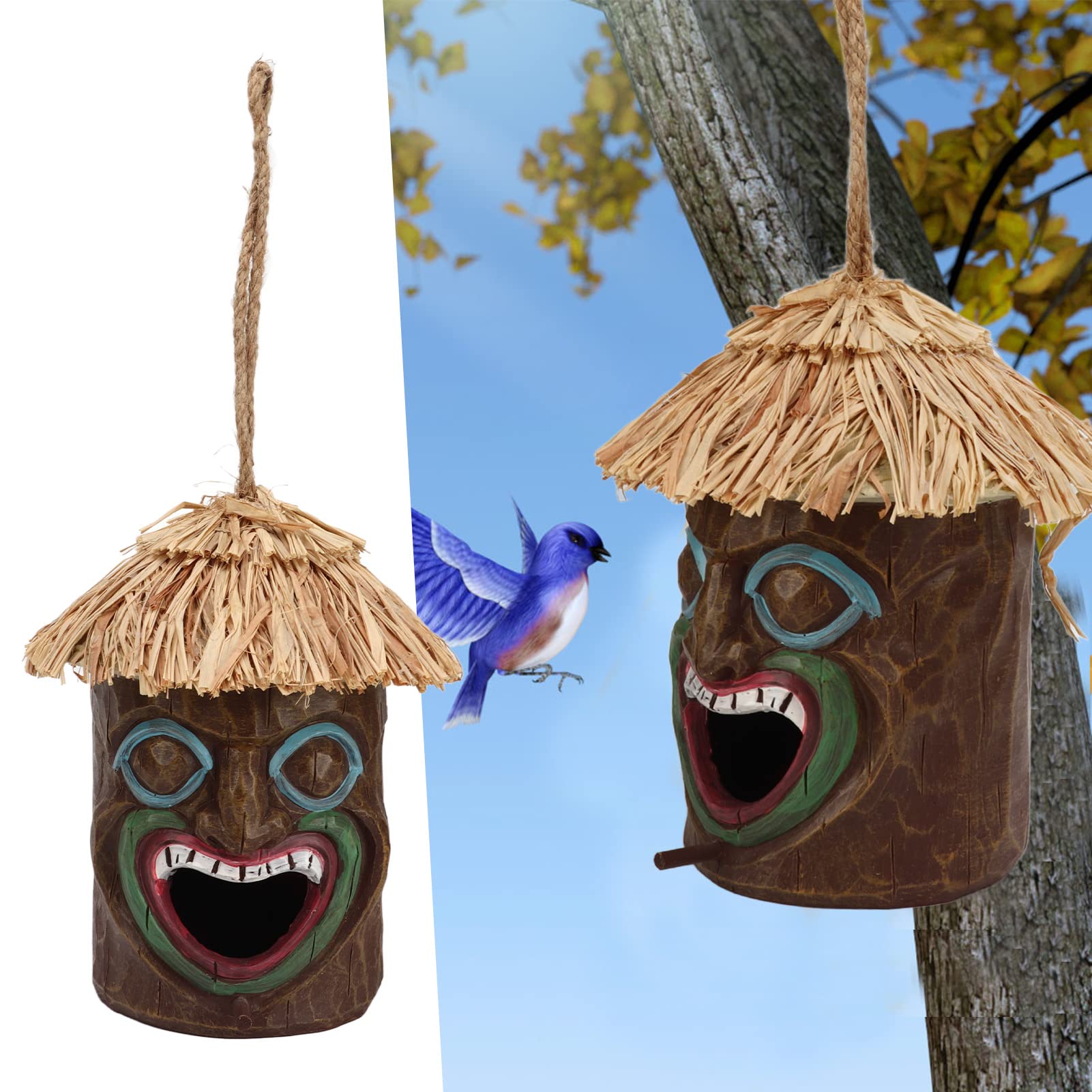 Casette per uccelli in legno simulato 20x12 cm, casette per uccelli artigianali, decorazioni per esterni da giardino e cortile, decorazioni da giardino in resina simulata