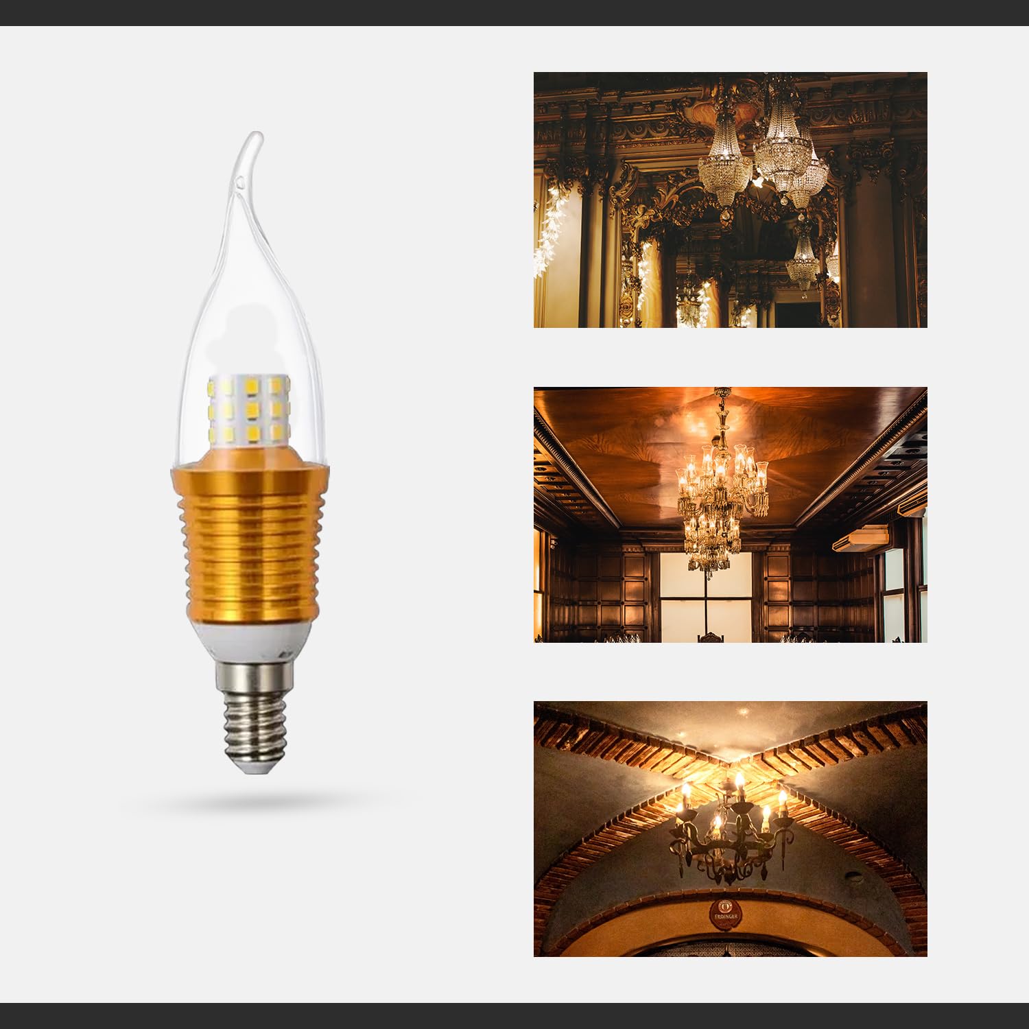 Bombilla LED para candelabro, base E14, bombilla LED para candelabro, punta doblada de llama de vela, 5 W, 110-220 V, luz fría de 3 colores (5 W)