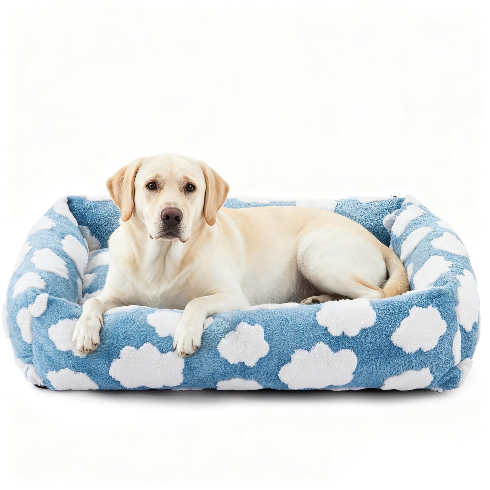 JOEJOY XL Dog Beds Large Sized Dog, Rectangle Washable Orthopedic Pet Bed with Removable Zipper Cover, Cute Soft Calming Puppy Pet Bed with Jacquard Shaggy Plush & Non Skid Bottom