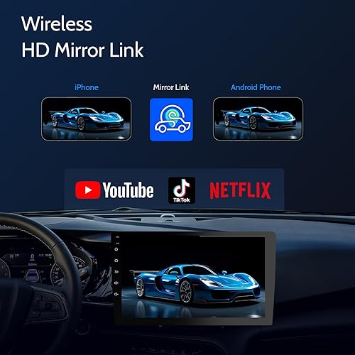 Miniatura 6 de Pantalla de coche doble DIN de 10.1 pulgadas, con alambres CarPlay y Android Auto, pantalla táctil HD estéreo para automóvil con enlace de espejo,