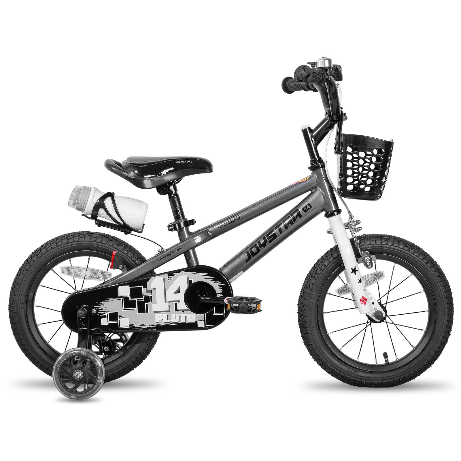 JOYSTAR Bici Per Bambini Pluto – Ruote 12-20 Pollici, Con Ruote Stabilizzatrici, Cestino, Borraccia E Adesivi, Per Età 2-11 Anni, Colori Vari