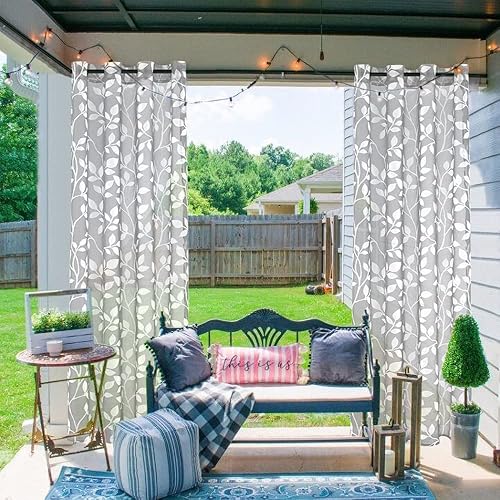 Miniatura 6 de XTMYI Cortinas grises y blancas para dormitorio, 2 paneles de 63 pulgadas de largo, diseño de rayas de hojas y flores, cortinas traslúcidas para