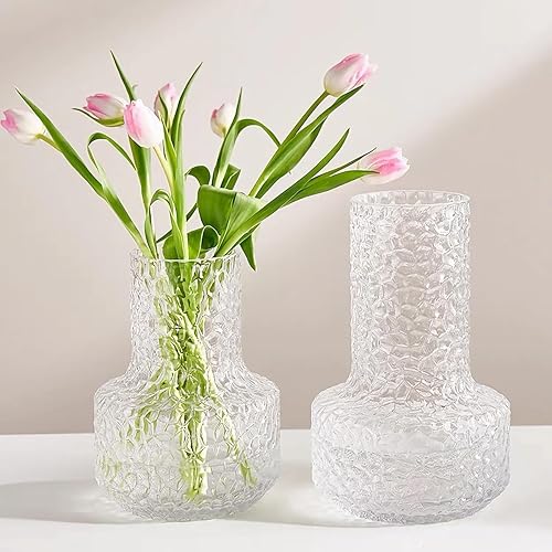 Miniatura 4 de Florero de flores, florero acanalado de vidrio transparente, jarrón grande y moderno para centros de mesa, seta, sala de estar, mesa de comedor,