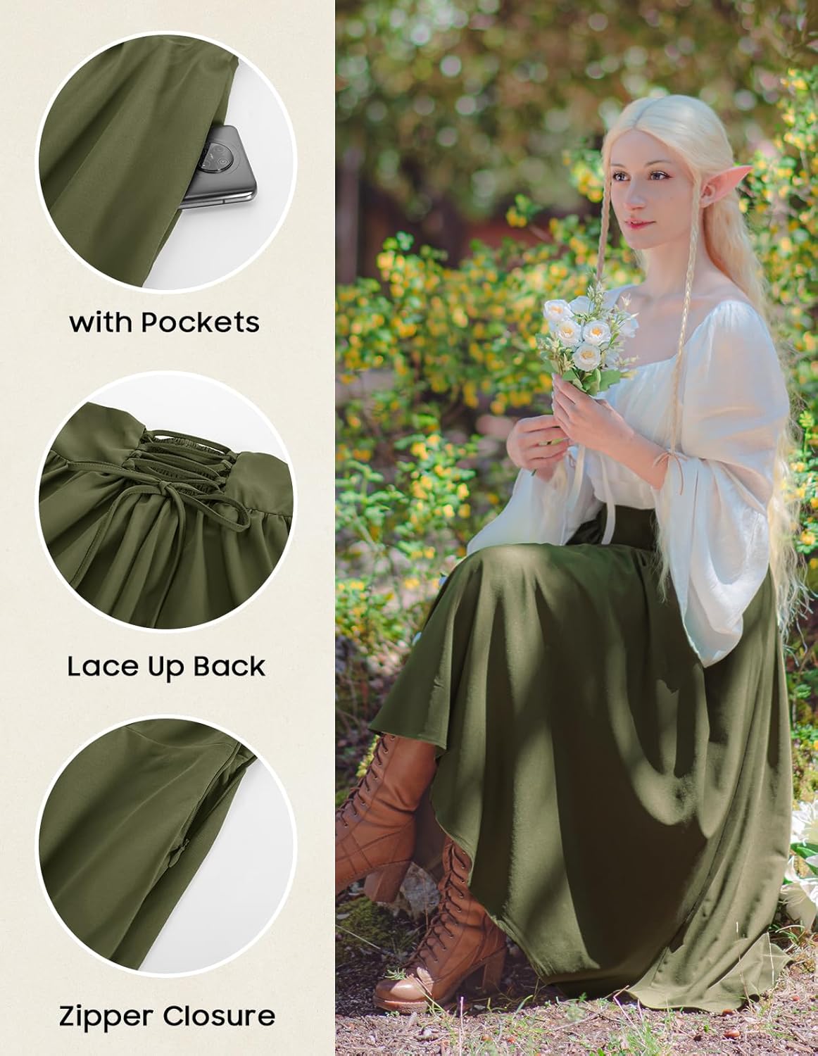 Scarlet Darkness Women Renaissance Maxi Skirt Flowy Long Skirts Victorian High Waisted Skirt - Image 5