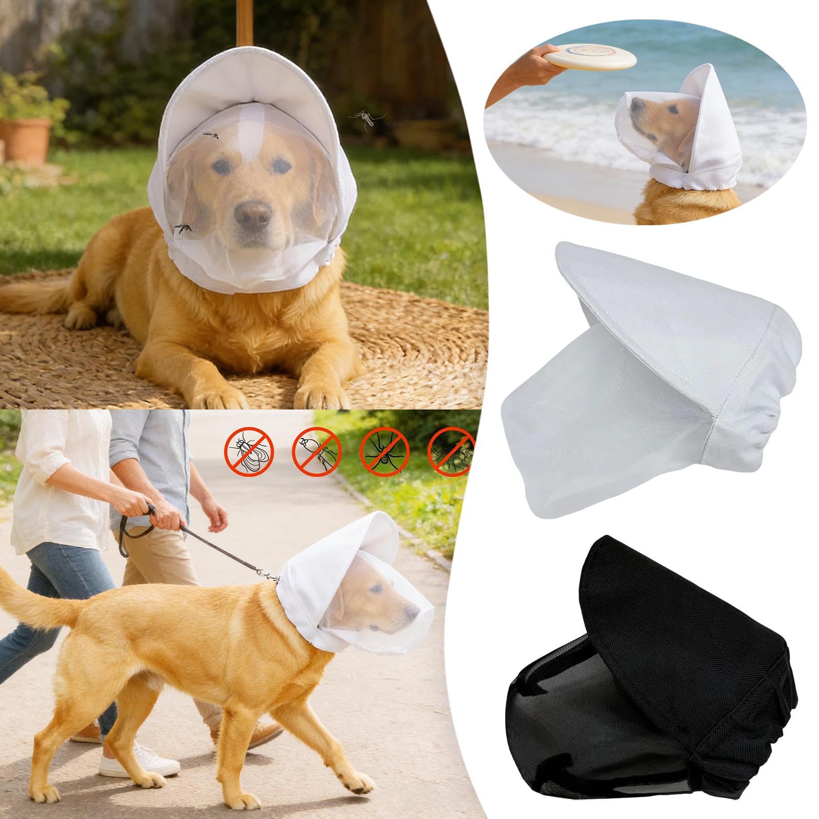 Réseau pour la tête de chien, respirant, réglable, protection de la tête en tissu maillé pour les chiens en plein air – pour les races petites et moyennes, les chiots, les voyages, les activités de