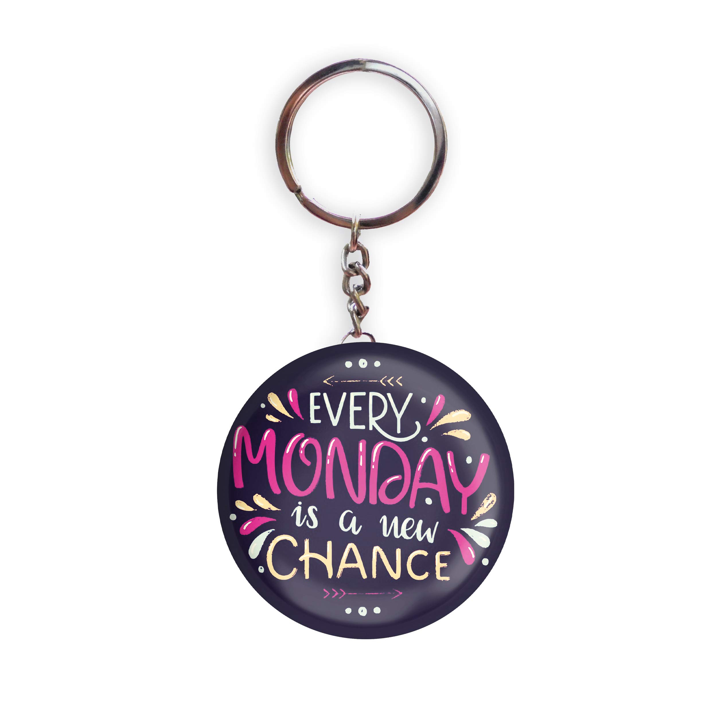 HOLAkeychain Blue Color Handmade Every Monday Is A New Chance Glossy Finish Design Pack of 1