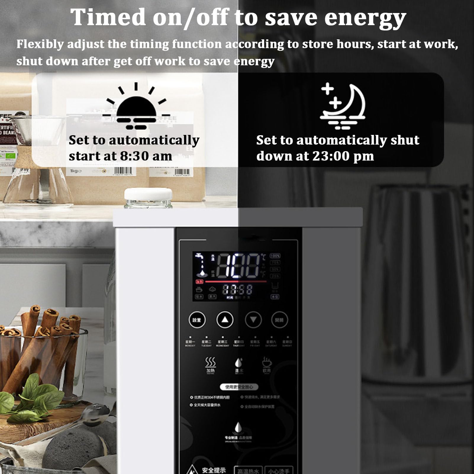 Dispensador Eléctrico De Agua Caliente, Calentador De Sobremesa con Panel De Control Digital para Té, Café Y Postres.,Black