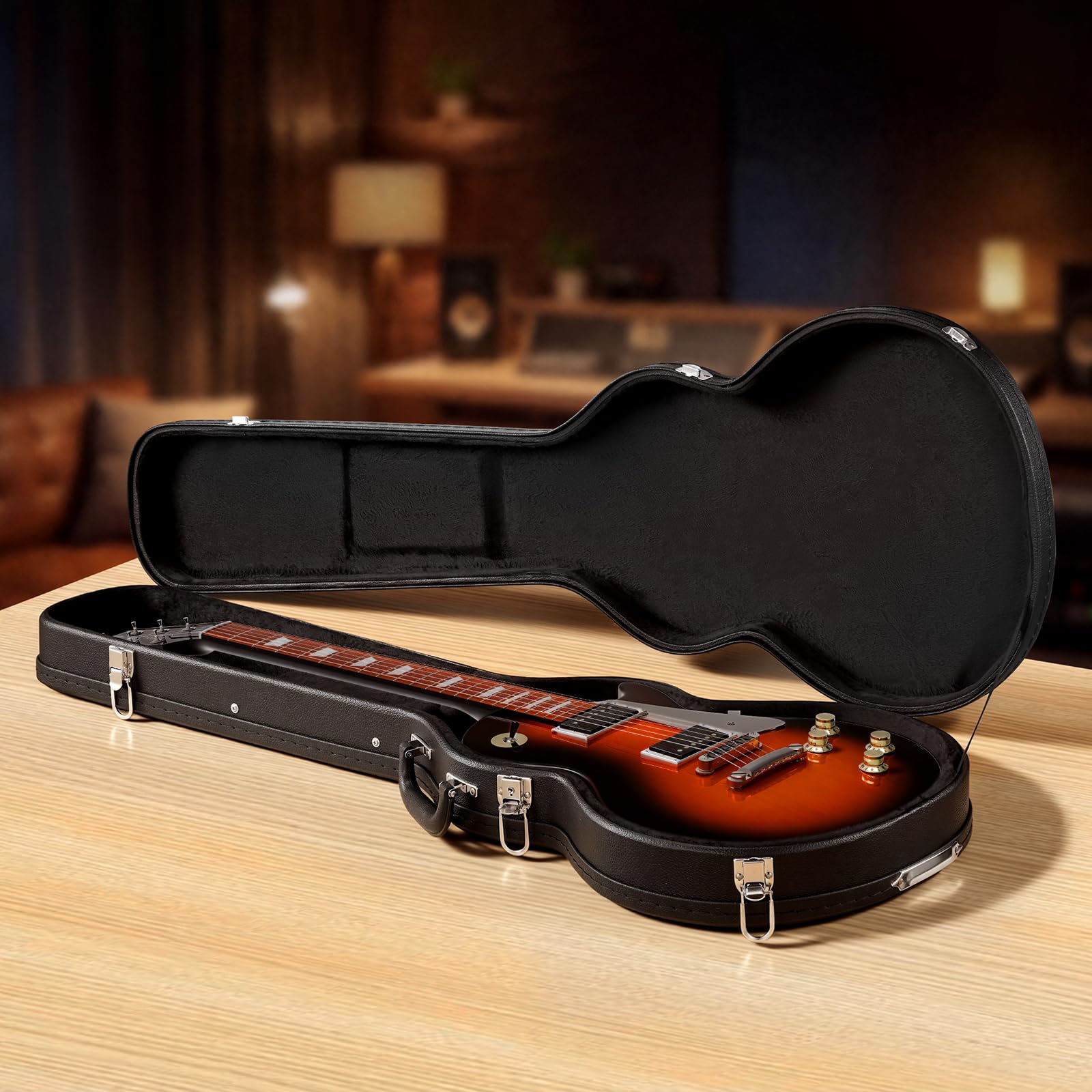 VEVOR Estuche para Guitarra Eléctrica de 39 Pulgadas 99,1cm Negro de Madera, para Guitarras Les Paul, con Cerradura, Inserto de Espuma, Llaves, Compartimento para Accesorios, Resistente al Desgaste