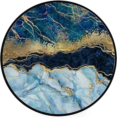 Golden Powder Blue Marble Round Rug main image 1