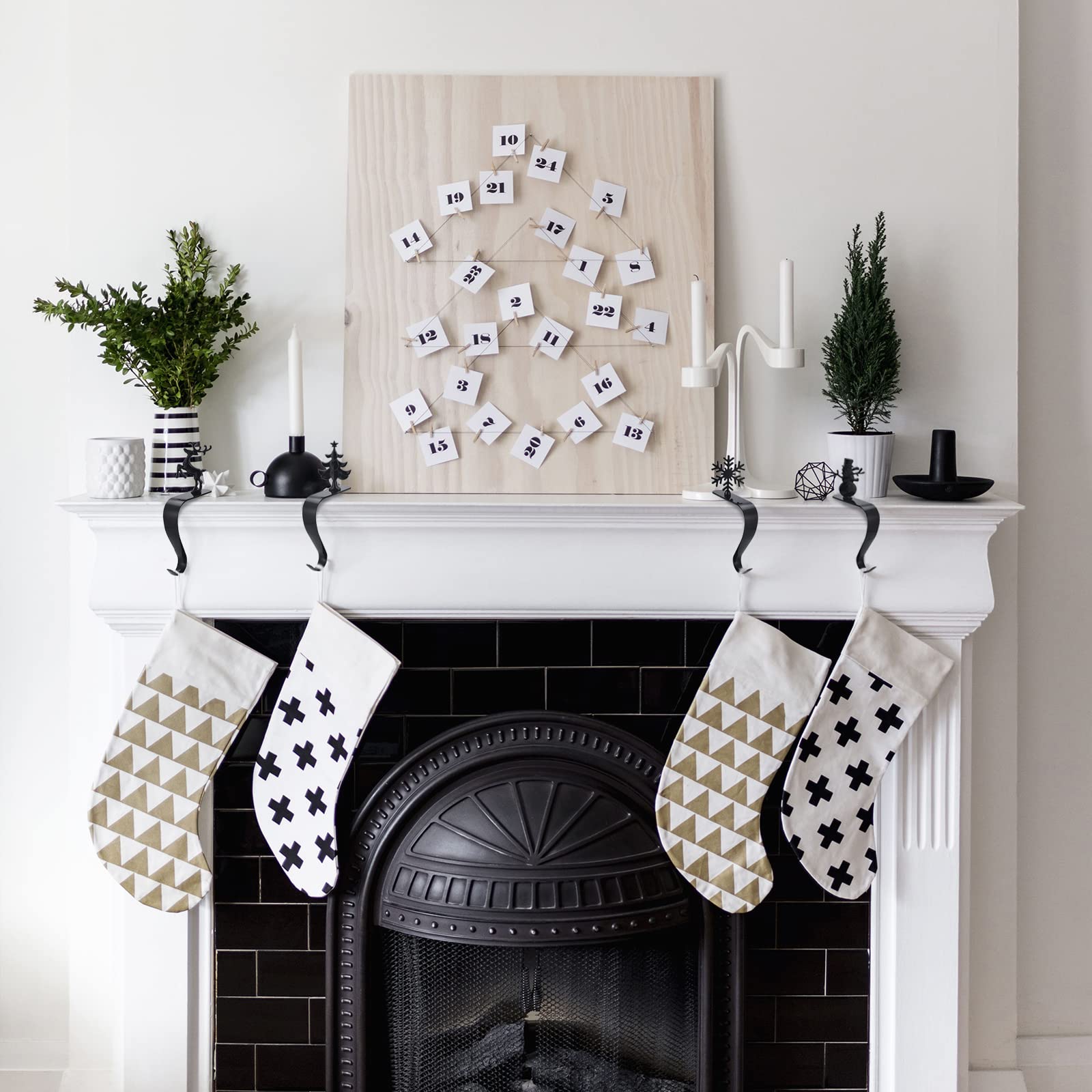 Randfooy Lot de 4 supports de chaussettes de Noël, crochets pour manteau de cheminée, crochets pour cheminée, crochets de chaussettes de Noël pour cheminée pour décorations de fête de Noël
