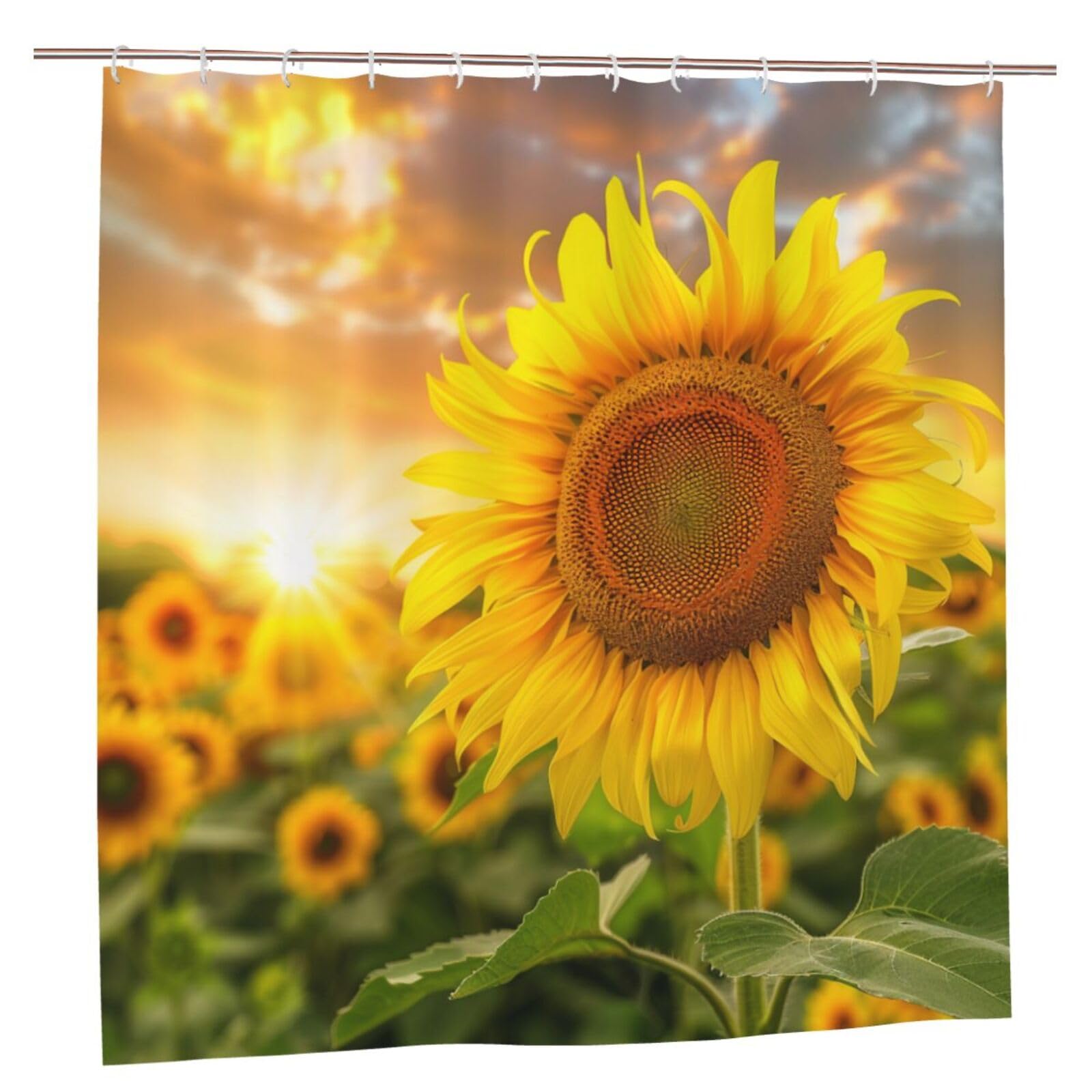 BWWHCCTI Sunflower Printed Shower Curtain With 12 Plastic Hooks Opaque Quick Drying Waterproof Shower Curtains Sets For Bathroom 183x183 CM