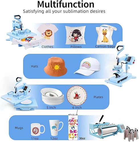 Miniatura 2 de WHUBEFY Prensa de calor, máquina de prensa de camisas de 15 x 15 pulgadas 8 en 1 con accesorio de vaso de 30 onzas, máquina de sublimación digital