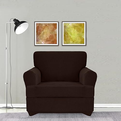 Fundas de sofá elásticas de 2 piezas para sillas con cojines en forma de T, fundas protectoras de muebles con 1 funda de asiento individual en forma