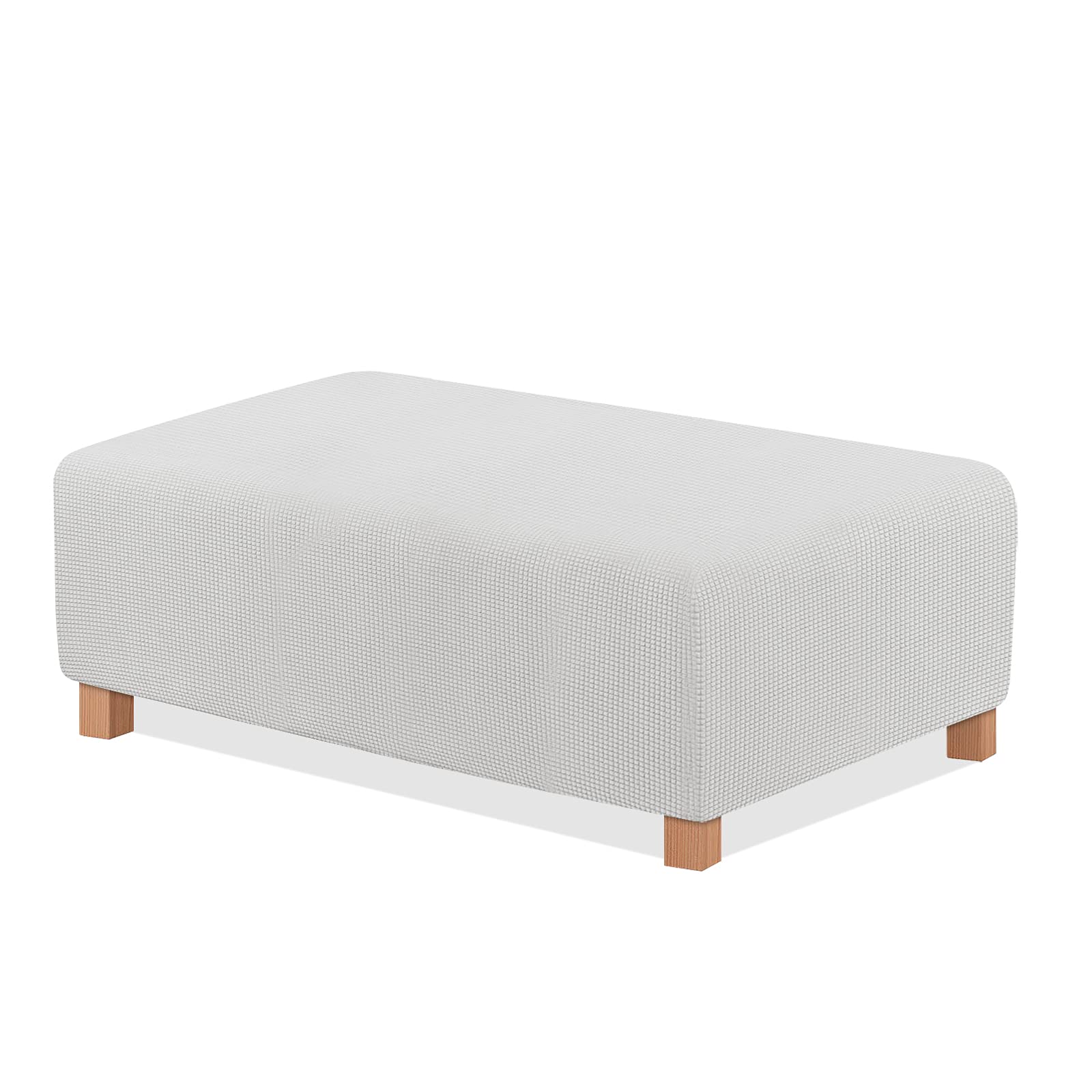 TAOCOCO Ottoman Cover Rectangular Storage Ottoman Slipcover Stretch Footrest Stool Covers Furniture Protectors Spandex Jacquard Fabric with Elastic Band Off White