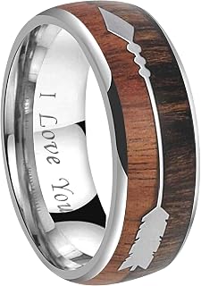 6mm 8mm Tungsten Koa Wood Zebra Wood Arrows Meteorite Inlay Vikings Hunting Ring Band Silver/Black/Rose Gold Engraved I Love You Size 5 To 17