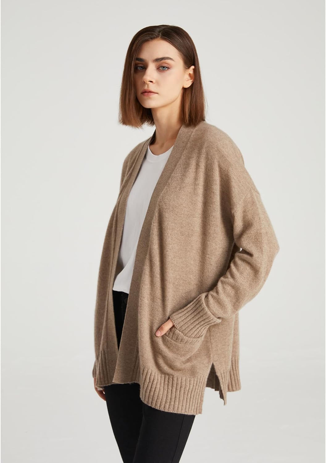 GreenMount Women's 100% Pure Cashmere Cardigan Sweater Soft and Warm Long Sleeve Oversize Loose Cardigan with Pocket - Image 3