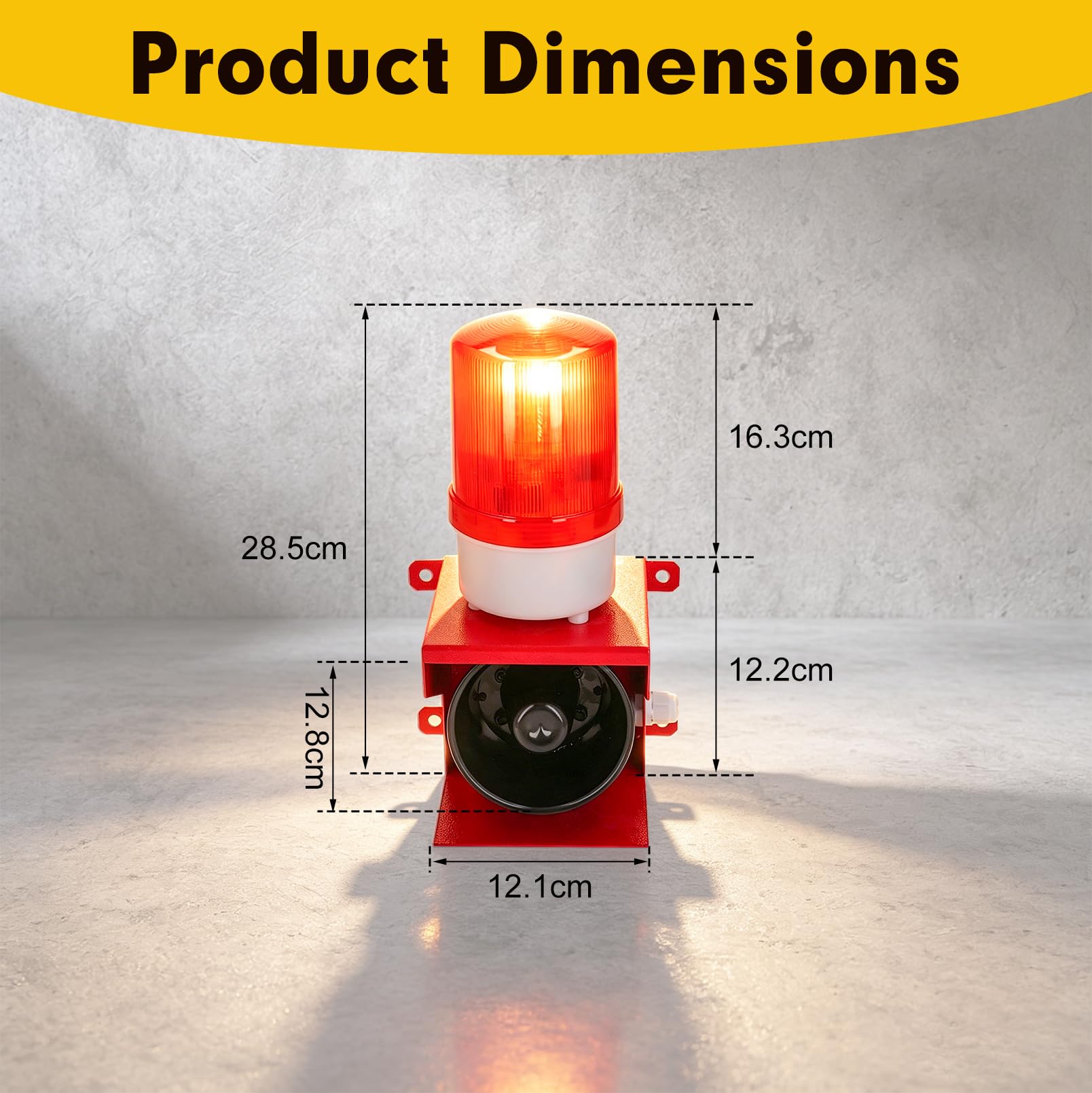 Sirena Industrial 115 dB con Luz LED Intermitente, Volumen Ajustable, IP65 Impermeable, Alarma Acústica y Visual AC 220V, Avisador de Seguridad, Luz de Advertencia LED, Enchufe UE