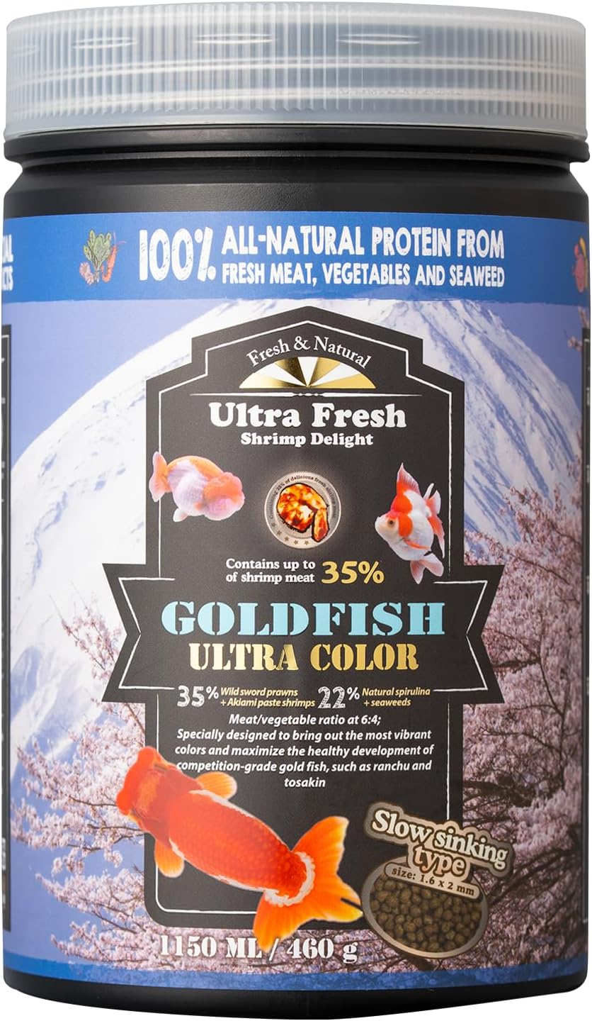 Ultra Fresh Sinking Goldfish Food, Color Enhancing, Balanced Diet, All Natural Ingredients, Clear Water Formula, Slow Sinking Gold Fish Pellets, Goldfish Ultra Color 16.22 oz