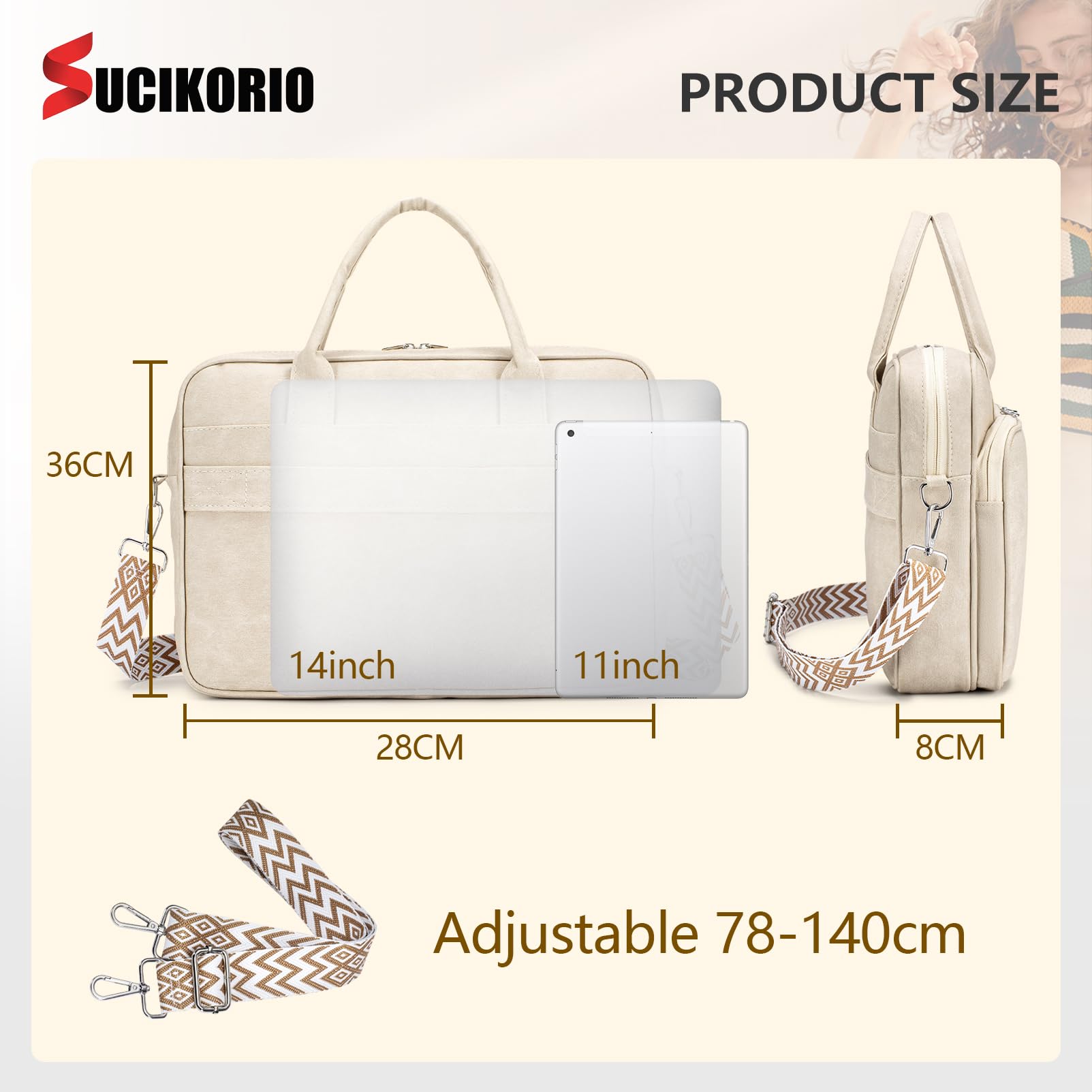 Maletin Ordenador Portatil Mujer 14 Pulgadas, Cuero Impermeable Bolso Portatil Mujer Bolso Trabajo Portadocumentos Grande Maletin Profesora para Universidad, Viajes, Trabajo, Negocios