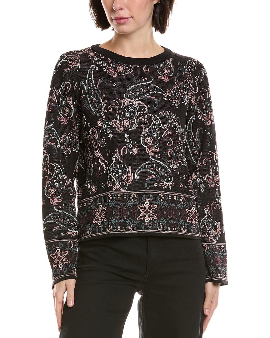 Vince Camuto Womens Festival Paisley Crew Neck Sweater