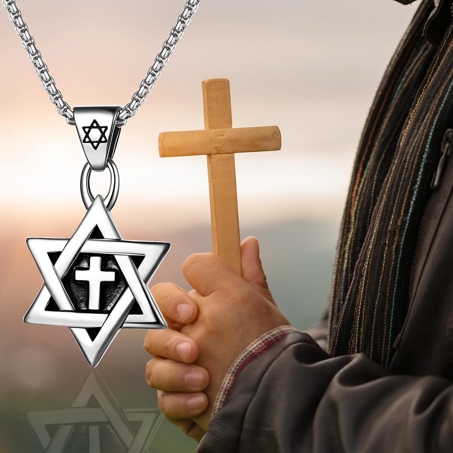 OIDEA Star of David Necklace for Men Women: Stainless Steel Hexagon Cross Pendant Necklaces Religious Jewish Jewelry Gift - Image 8