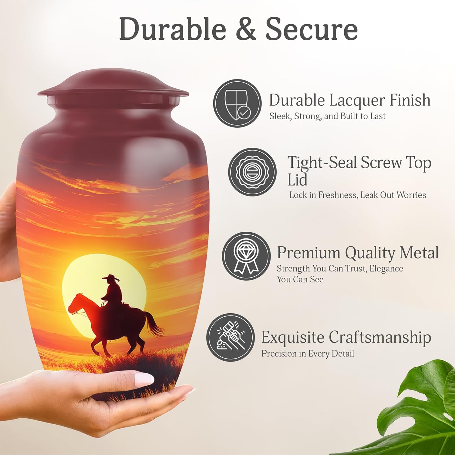 Cowboy Urns for Ashes - Sunset Urn for Ashes Adult Male - Memorial Urns - 10 Inches - Large Urn - Pack of 1 (with Velvet Bag)